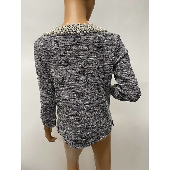 Karl Lagerfeld women top tweed grey with Pearl beads size S - Picture 4 of 12